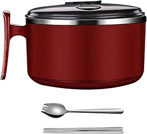 Bento Box Food Storage Soup Lunch Container Snack Bowl Noodle Pot Ramen Cooker Office Leak Proof Stainless Steel Home sy Clean With Handle Kitchen(Red)