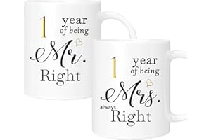 1 Year Anniversary Coffee Mugs Set of 2, 1th Anniversary Wedding Gifts Decorations for Couple Boyfriend Girlfriend Men Women 