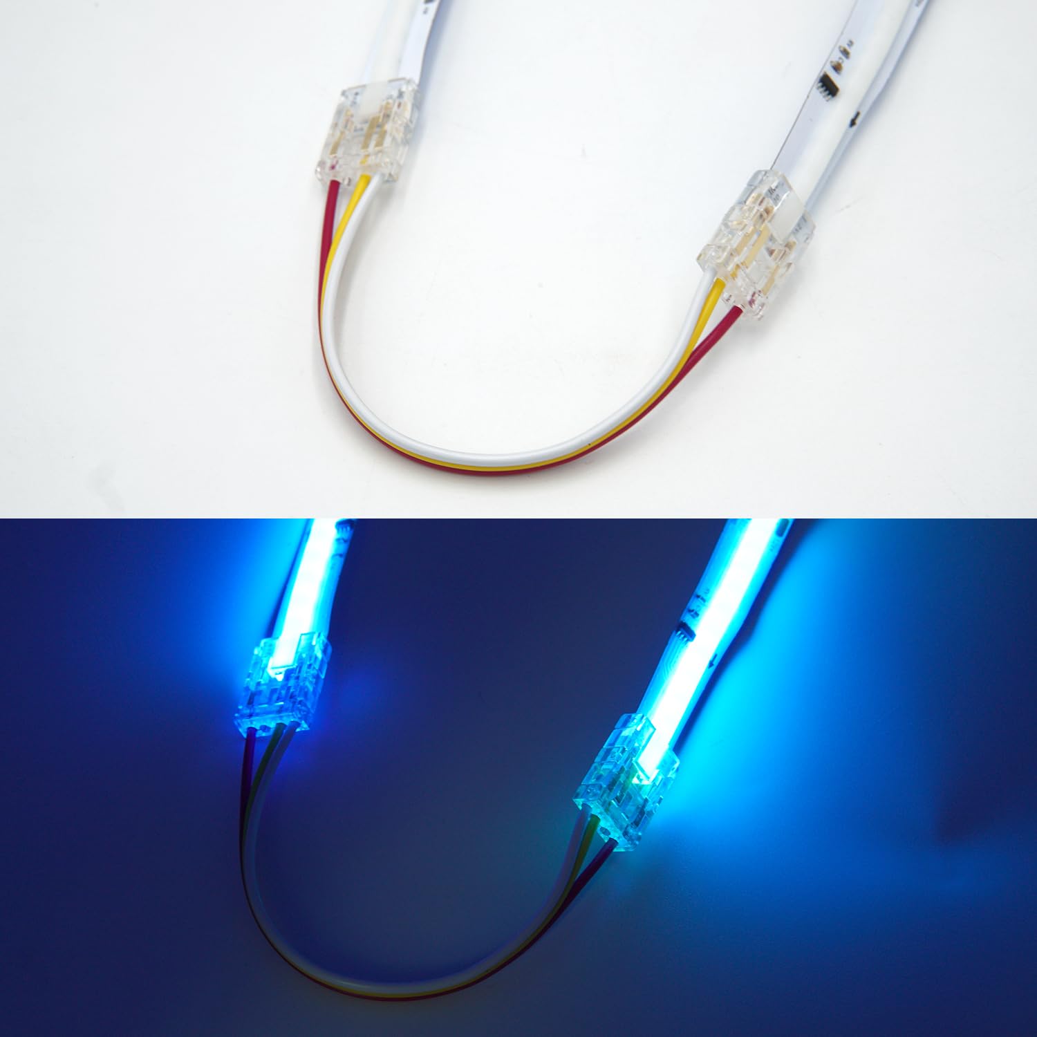 Boarda RGB COB LED Strip Connectors, 3-Pin/4-Pin/5-Pin 10Pcs Strip to Wire Connector for 10mm/12mm RGB IC/RGBW COB LED Lights (3P-10mm-RGB IC, Dual Connector+Cable)