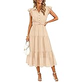 ZESICA Women's Summer Floral Midi Dress 2026 Casual Flutter Short Sleeve Chiffon Button Down Wedding Guest Party Dresses