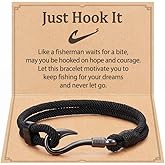 KOXMOON Black Bracelet for Men Husband Dad Fishing Gifts for Men Who Loves Fishing Just Hook It with Message Card