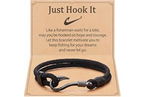 KOXMOON Black Bracelet for Men Husband Dad Fishing Gifts for Men Who Loves Fishing Just Hook It with Message Card