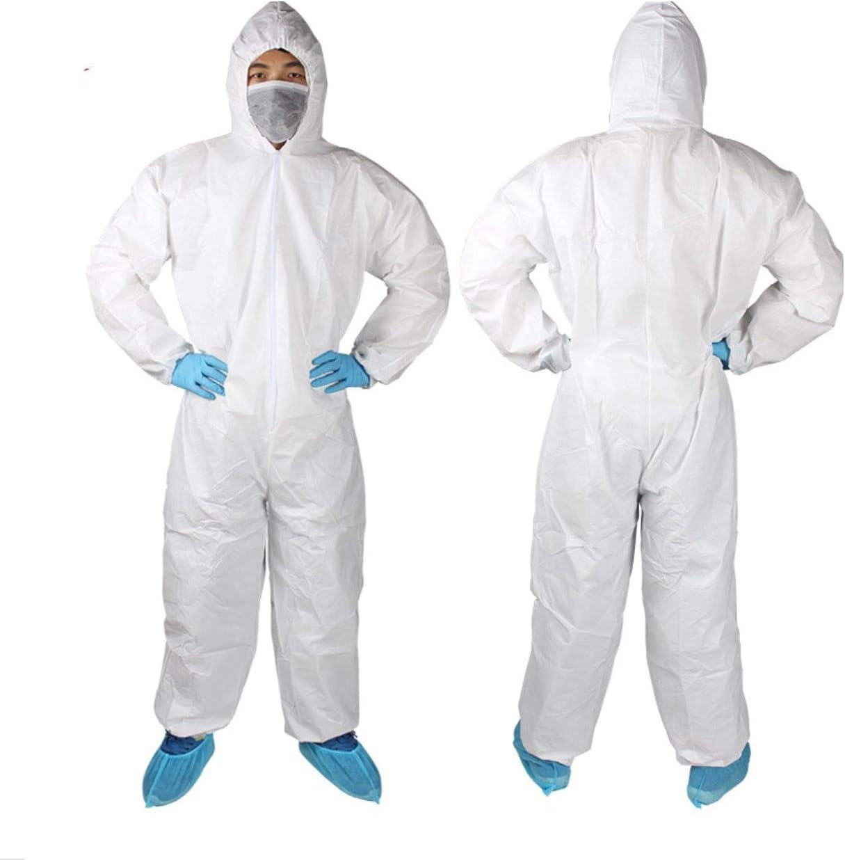 Disposable Protective Overall Coverall Suit,Light Duty, White (XL, 1)