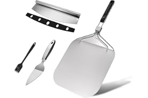 Pizza Peel Aluminum 13 inch Pizza Paddle Boards with Cutter Rocker Set, Metal Pizza Spatula with Foldable Handle, Pizza Spatu