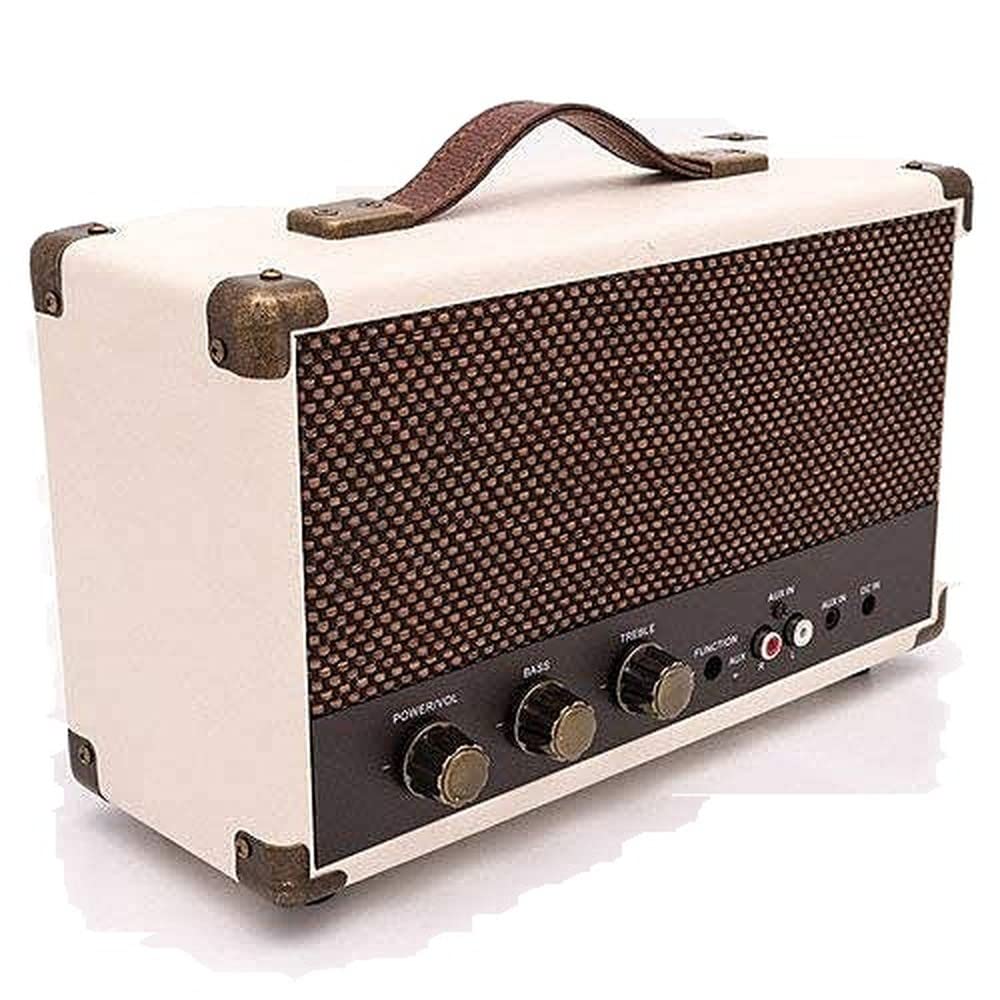 GPO Westwood Retro 25 Watt Speaker with Subwoofer, RCA input, Bluetooth with Retro Grille and Carry Handle - Cream & Tan