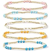 SHINUS BOHO Dainty 14K Gold Crystal Beaded Bracelet Stack for Women,Cute Handmade Colorful Small Beads Stretch Stackable Bracelets Set Fashion Prom Accessories Jewelry Gift