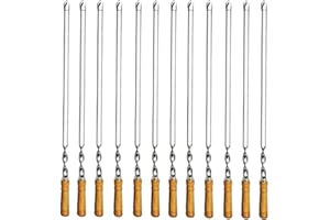 Amestar 12 Pack Kabob Skewers BBQ Barbecue Skewers Stainless Steel Sticks 23.5 Inch Heavy Duty Large Wide Reusable with Nonslip Wooden Handle Ideal for Shish Kebab Chicken Shrimp and Vegetables