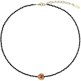 COAI Black Tourmaline Beaded Necklace for Women, Citrine Heart Necklace for Women