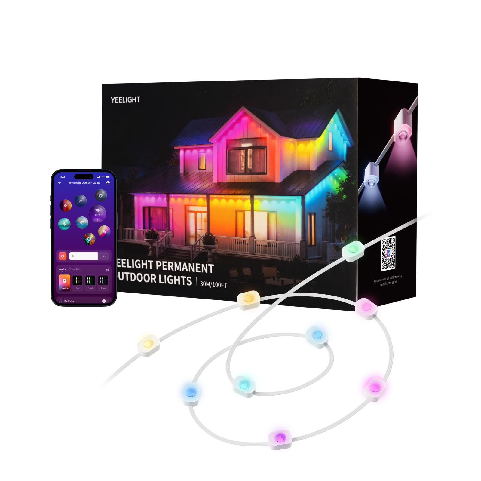 Photo 1 of YEELIGHT Smart Outdoor Permanent String Light, 100 Ft, 20+ Lighting Effect, RGB LED, Music Sync, APP Control for DIY, IP67 Waterproof, Lighting Decoration for Eaves / Halloween / Christmas / Party / Holiday