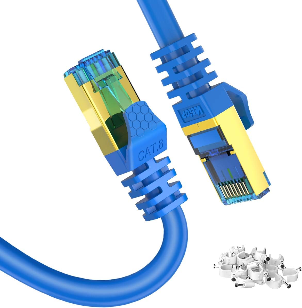 CAT8 Ethernet Cable 100ft Veetop 40Gbps 2000Mhz High Speed Gigabit SFTP LAN Network Internet Cables with RJ45 Gold Plated Connector for Router, Modem, Gaming, Home, Office (1 Pack)