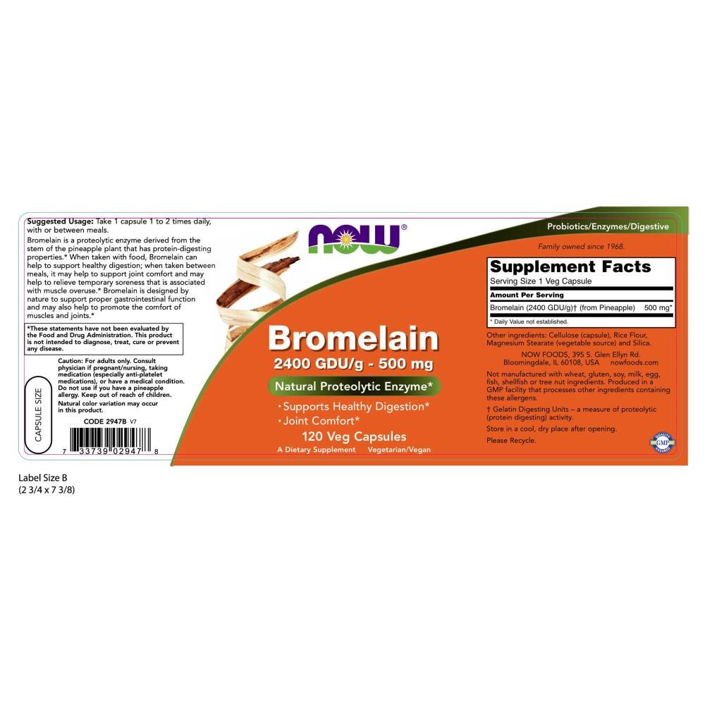 NOW Supplements, Bromelain (Natural Proteolytic Enzyme)500 mg, 120 Veg