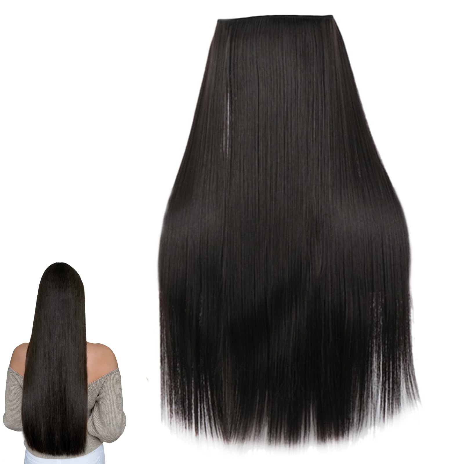 Traziewell Hair Extensions High Temperature Synthetic Natural Soft Hairpieces Long Straight Fish Line Invisible Wire Hair Extension, 1008