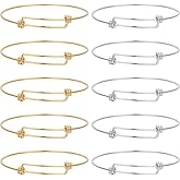 Beebeecraft 10Pcs 2 Colors Expandable Bangles 18K Gold Plated Adjustable Bangles 304 Stainless Steel Wire Bracelets for Jewelry Making DIY
