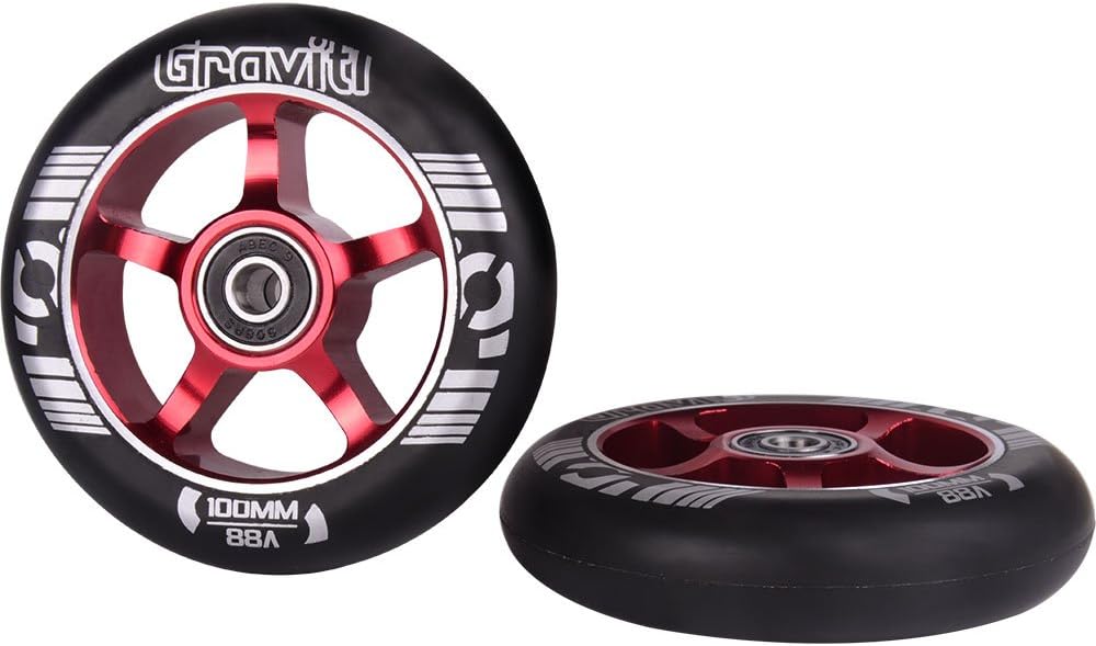 GRAVITI One Pair 100mm Pro Stunt Scooter Wheels with ABEC-9 Bearings CNC Metal Core (2pcs)
