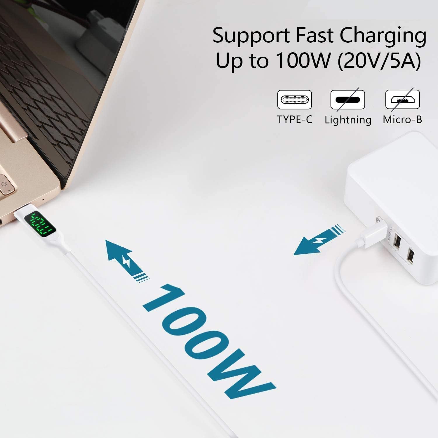 100W/5A USB C Cable,Supercharge Type C Charger with LED Display,USB A to Type C Charging Cable Fast Charge for Samsung S20/S10/S9/S8 - Image 4