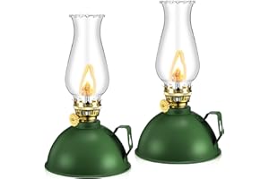 Retisee Oil Lamp Indoor Rustic Kerosene Lamp Lantern Metal Glass for Indoor Vintage Glass Clear Kerosene with Oil Wick for Use Home Decor Lighting(2 Pieces,Green)