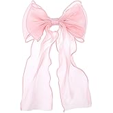 Large Pink Bow, Pink Bows for Hair Clip with Long Ribbon Tail for Women & Girls,