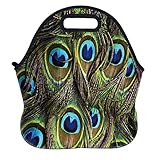 VIPbuy Waterproof Thermal Insulated Neoprene Lunch Bag Lunchboxes Container , 3D Bird Peacock Feather Pattern