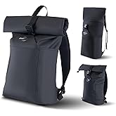 iMZOON Rolltop Backpack for Men Women, Lightweight,PU Waterproof Bag Laptop Backpack Fits 16 inch Laptop Large Capacity Adjustable 23L for Travel Sports Work University Camping School Season,Black