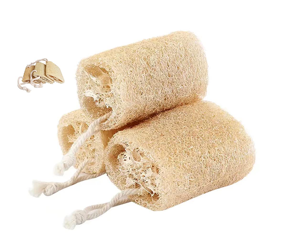 Natural Shower Loofah Sponge, Organic Loofah, Loofah Body Brush Natural Mesh Sponge Exfoliating Body Scruber for Removing Body Stains and Skin Deep Oil, Unclog Pores 3 pcs