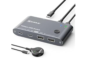 DXCHIP 10Gbps USB C Switch 2 Laptops 2 in 4 Out USB 3.2 Switcher 2 Computers Share Keyboard Mouse, Printer, Camera, Headphone, 10Gbps Data Power Cable & Desktop Controller Included