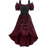 ROSE GAL Rosegal Women Plus Size Steampunk Renaissance Costume Dress Cold Shoulder Ruffles Lace-up High Low Dress