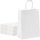 YEEHAW Medium Gift Bag, 50Pcs White Kraft Paper Bags with Handles, Eco-Friendly, Bulk Pack, 8''x4.5''x10.8'', Ideal for Wedding, Birthday, Party Favors, Holiday Gifts, Retail Bags