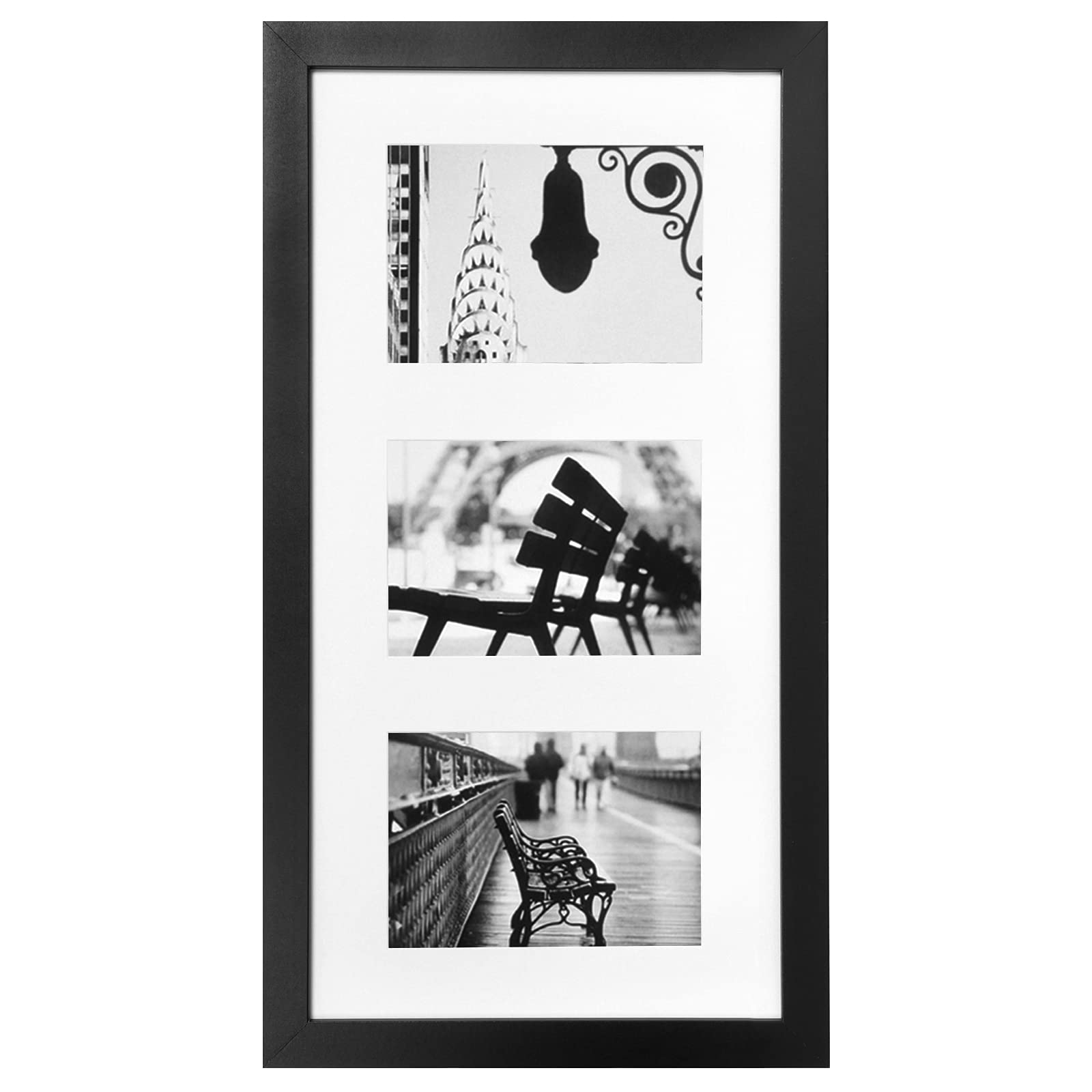 Muzilife 20x10 Inches Photo Frame 3 Aperture for 5x7 Inch Pictures, Wall Hanging, Black