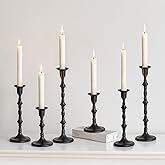 NUPTIO Candle Stick Holders for Centerpeice: Set of 6 Matte Black Taper Candlestick Holders - Bulk Antique Tall Candleholder for Easter Shabbat Table Fireplace Decor