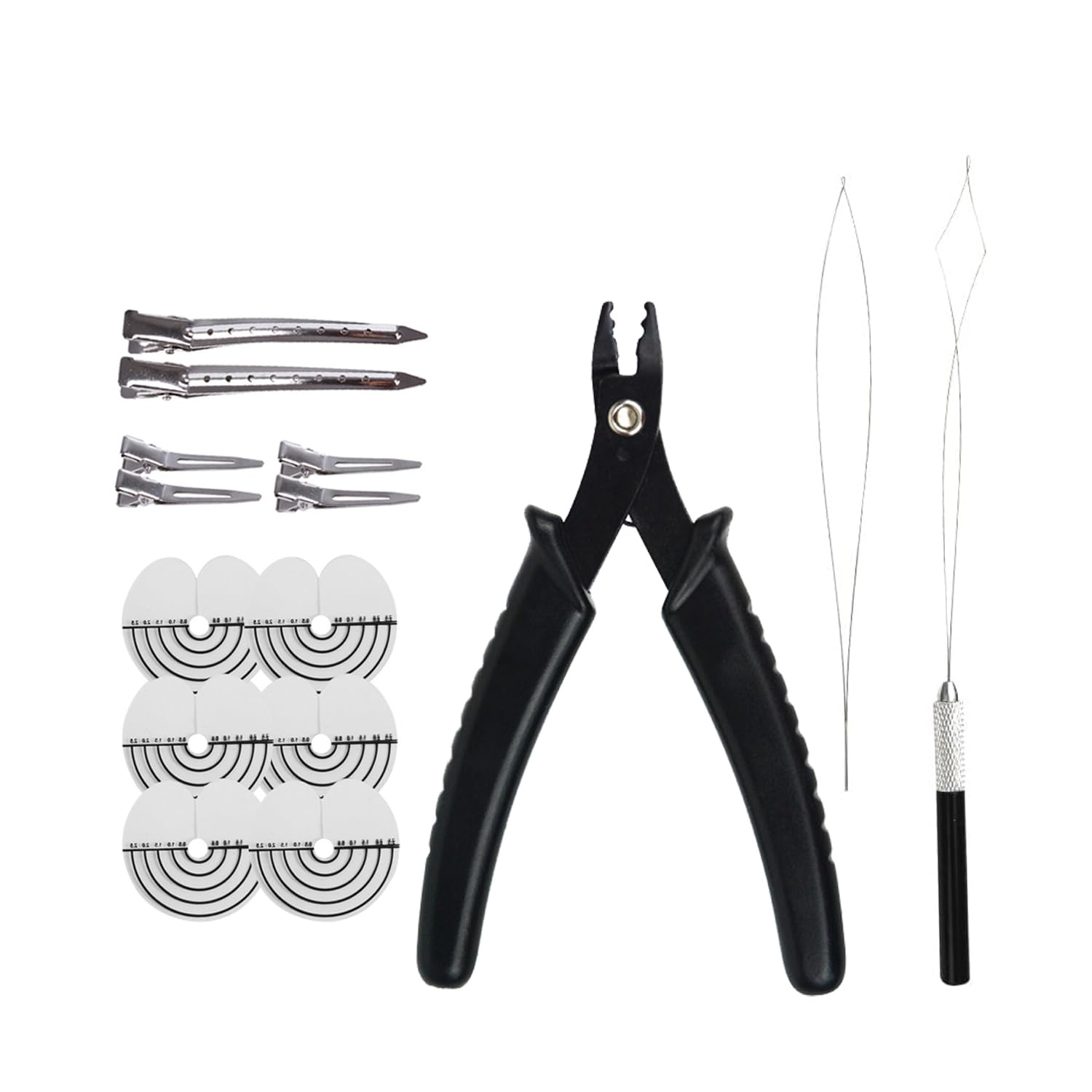 Hair Extensions Kit : 2 Holes Hair Pliers, Pulling Needle and Loop Threader