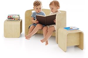 Costzon Kids Table and 2 Chair Set, Multipurpose Toddler Furniture 3-Piece Set w/Wood & Thicker Planks, No Assembly Required,