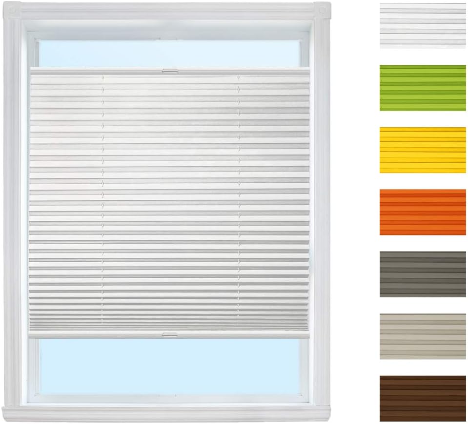 Plissee pleated blind with klemmfix clamps opaque venetian blind, no drilling required, tensioned/folding privacy and sun shield for windows and doors, Fabric Metal, White, W80 cm x H200 cm