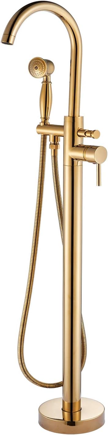 Senlesen Floor Mounted Tub Filler Faucet with Handshower Gold Polished
