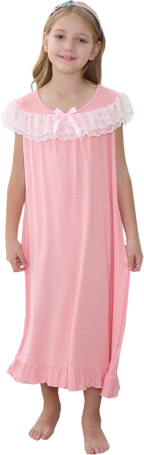 PUFSUNJJ Lovely Girls Princess Nightgown Soft Cotton Sleepwear Kids 3-12 Years