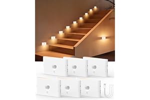Yiliaw Motion Sensor Stair Light, White Automatic Lights with Magnetic Mount, Rechargeable Night Lights Indoor, Dimmable Battery Operated for Hallway, Stairway, Bathroom, Closet, Kitchen, 6 Pack