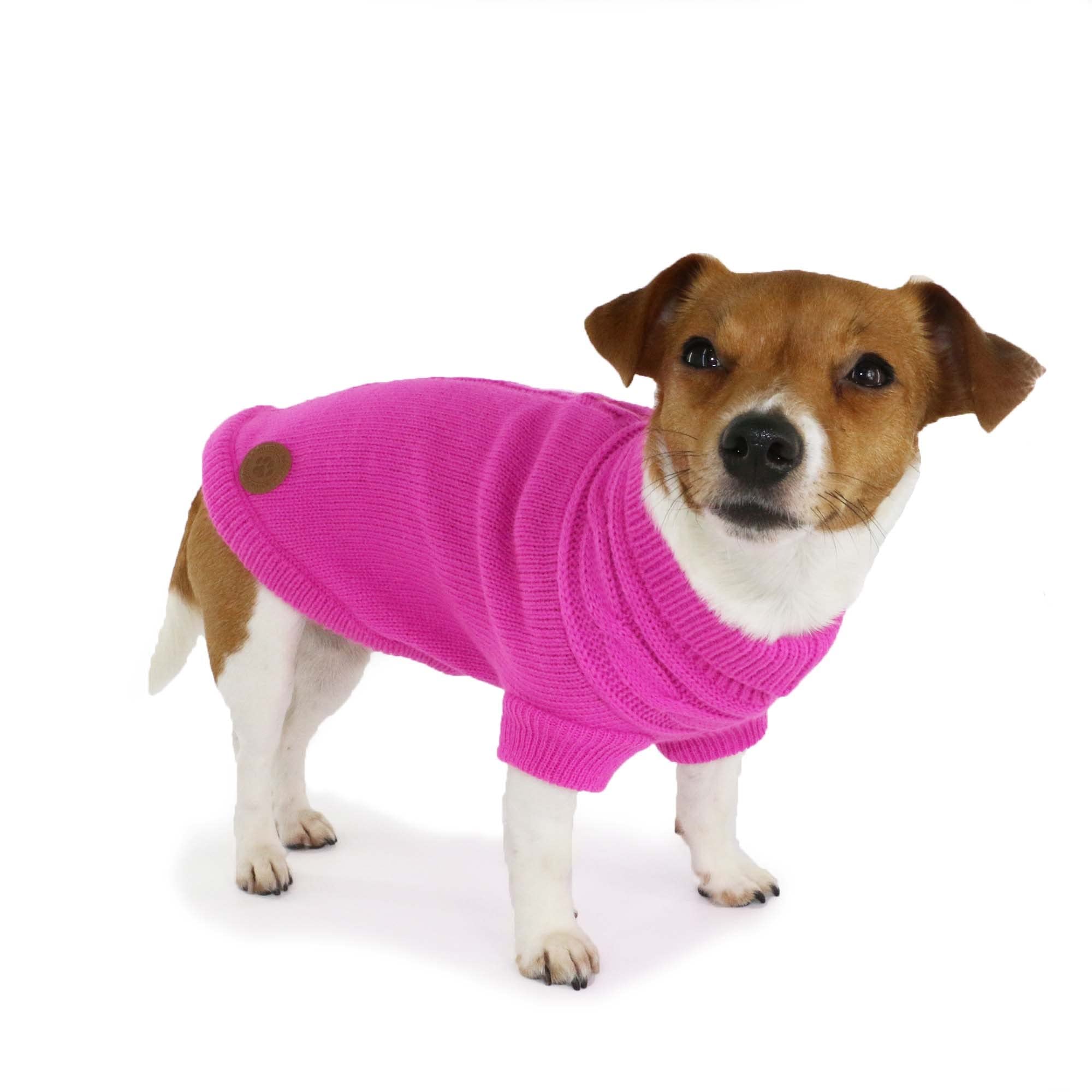 Ancol Classic Cable Knit Dog Jumper Pink Woollen Sweater Harness Hole Leg Straps Rolled Neck Warm Cosy Puppy Pet Apparel - 50cm / Large