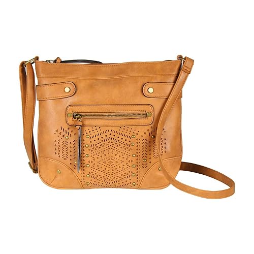 Brown Bohemian Laser Cut Out Crossbody Bag Purse Vegan