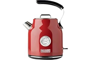 Haden Dorset 75000 Retro Stainless Steel Tea Kettle, 1500W Hot Water Kettle Electric Kettles for Boiling Water, 1.7L Red Elec