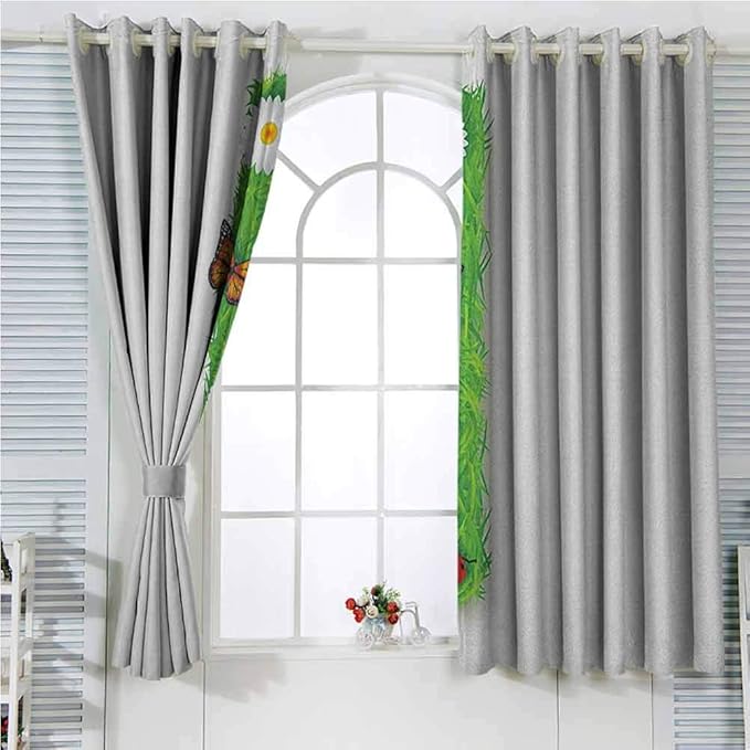 Cortinas con ojales de letra I, 150 cm de largo, color verde