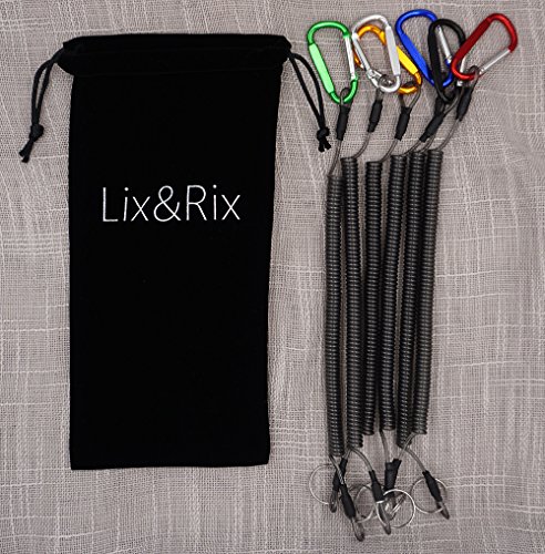 Lix&Rix Coiled Lanyard Safety Rope Steel Wire Inside Retractable Tether with Carabiner 45 Inches Max Stretch for Fishing Boating Hiking Camping Hunting Tools, Pack of 6, Color - Thumbnail 6