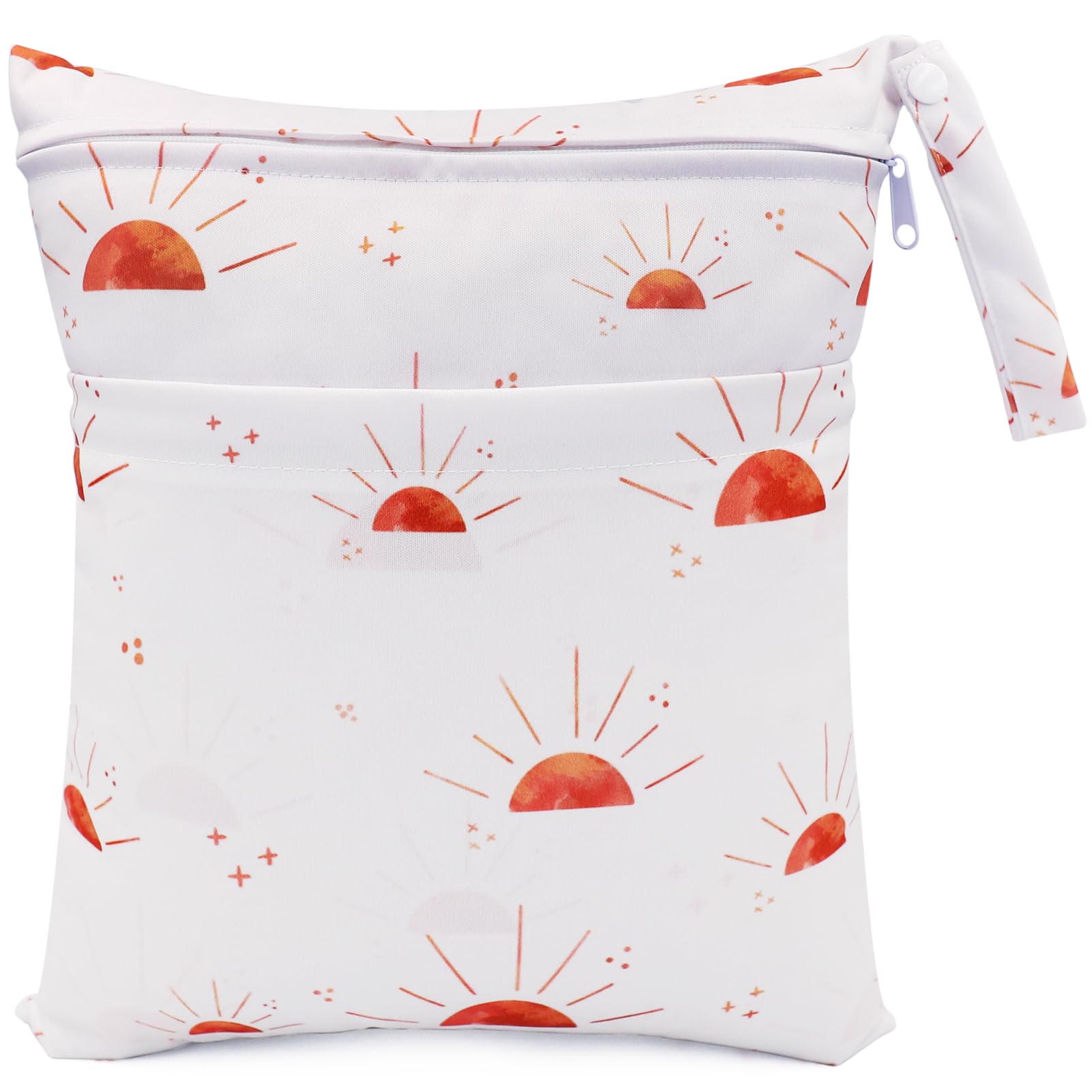 FenFang Wet Bag, Cloth Nappy Bags Produce Bags Wet Dry Suit Bag Storage Organiser, Waterproof Washable Reusable Large Double Zipper Bag for Baby Diapers Nappy Daycare Travel Gym (White Sun)