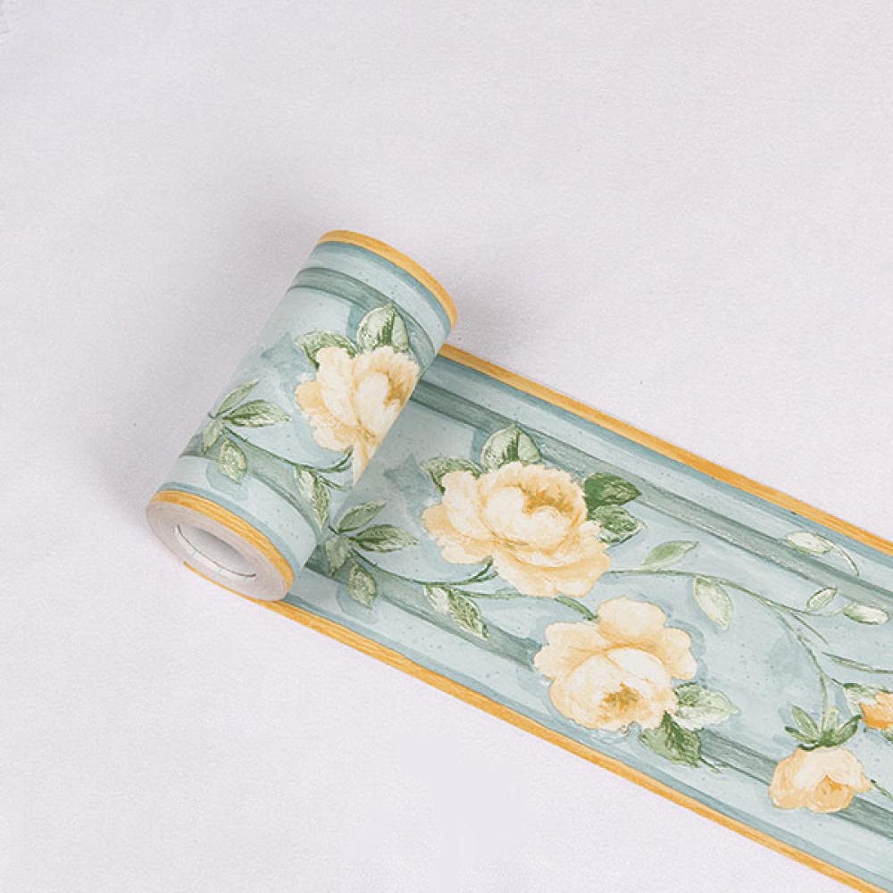 Dostear Wallpaper Mirror Borders for Bathroom Peel and Stick Classroom Bulletin Board Borders Boho Paper for Classroom Trim Sets Yellow Peony 10.6 X 1000cm