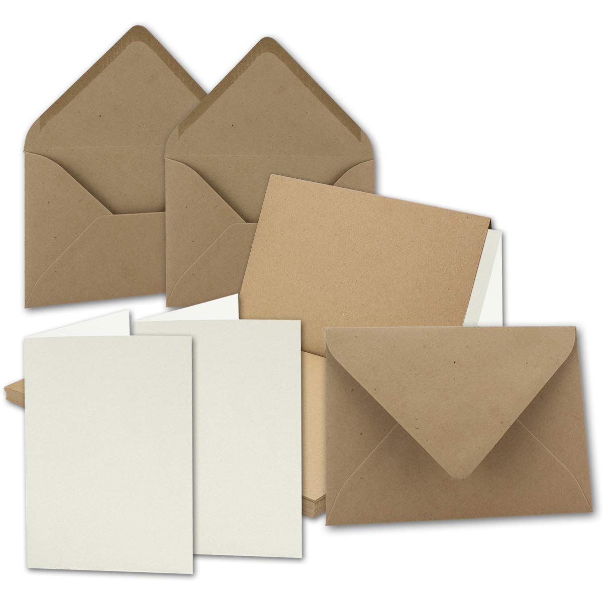 DIN A5 folded kraft paper set in sand brown, double card and C5 recycled paper, envelopes, printable nature postcards in DIN A5 format, Series Environment 10 Sets DIN A5 mit Umschlag und Einleger