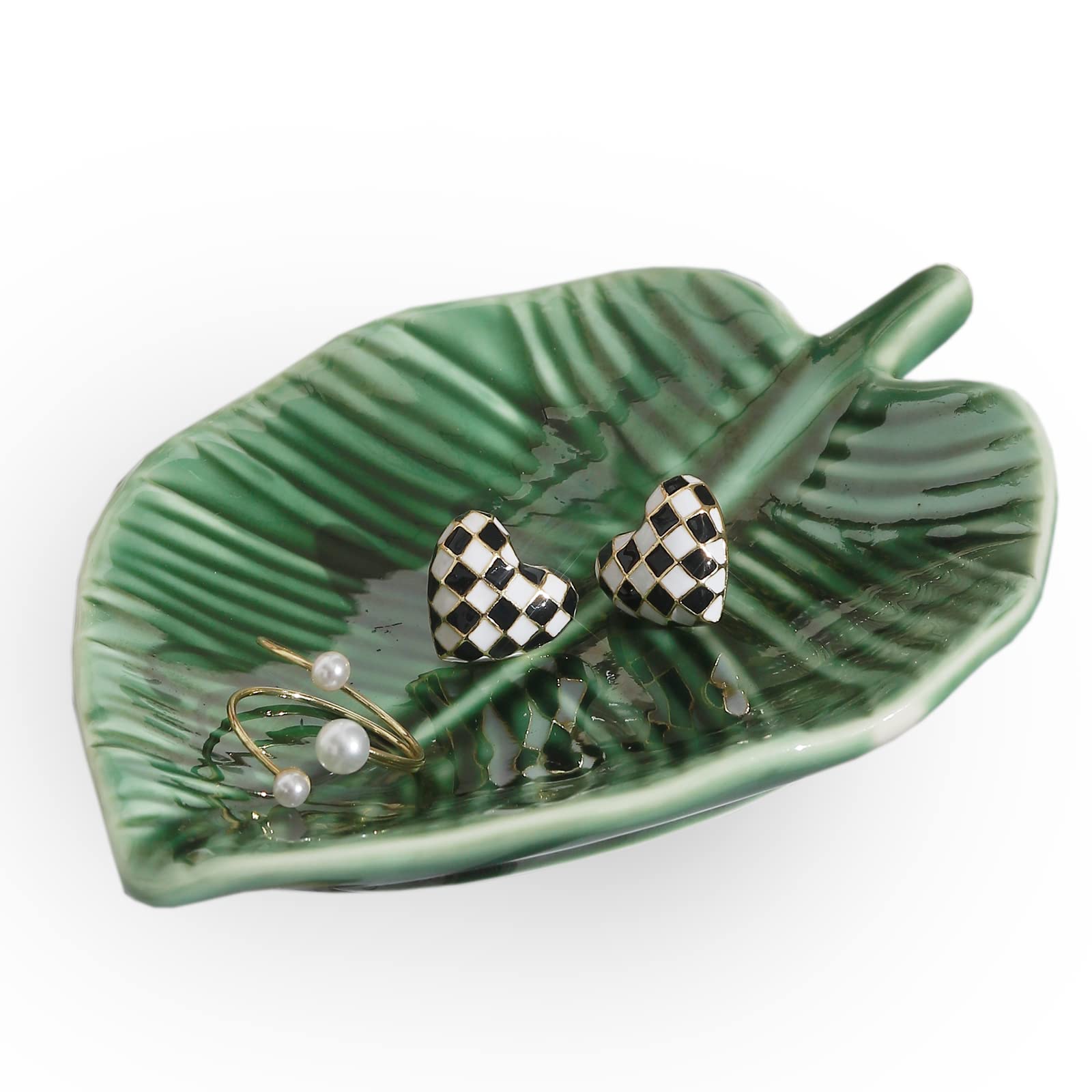 Titanape Green Leaf Trinket Decorative Jewellery Dish Tray, Ring & Necklace Bracelet Storage, Key Bowl - Funny Gifts for Women, Girl, Her - Birthday, Christmas