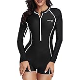 Daci Women Long Sleeve Rash Guard One Piece Boyleg Swimsuit Zipper Surfing Bathing Suit UPF 50+