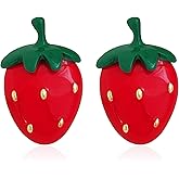 QIAOLEHUI Cute Strawberry Stud Earrings for Women Red Enamel Strawberry Earring for Summer Jewelry
