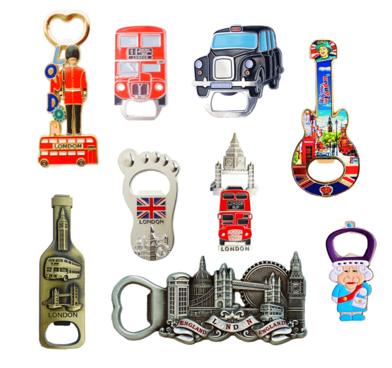 Famous England London Icons Set of 9 Bottle Opener Fridge Magnets