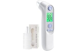 VIPROUD Digital Ear Thermometer for Kids, Adults and Babies, Infrared Thermometer with Color-Coded Fever Alarm, 30 Memory Readings, and 21 Disposable Probe Covers