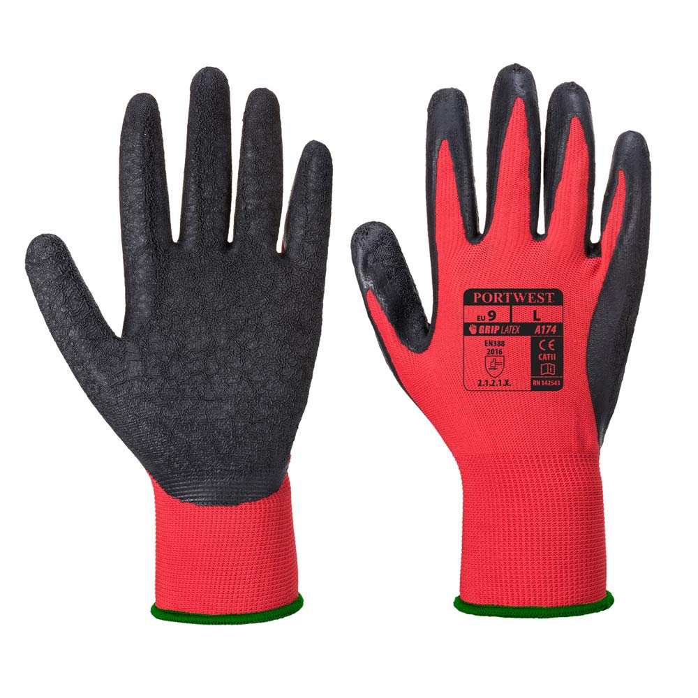 Portwest Flex Grip Latex Glove, Size: M, Colour: Red/Black, A174R8RM, Red / Black