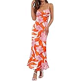 ZESICA Womens Summer Floral Spaghetti Straps Maxi Dress 2026 Sleeveless Square Neck Bodycon Beach Boho Long Dresses